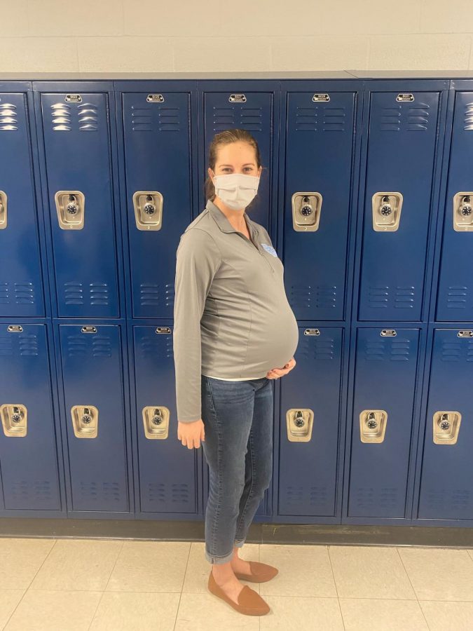 Photo submitted of Emily Brownstead 39 weeks pregnant teaching virtually at Boone.