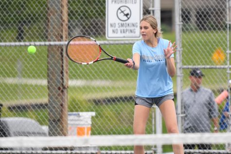 Senior Brooke Warning plays a volley during Boone Countys 5-0 win over Scott High School on May 7 in Taylor Mill.