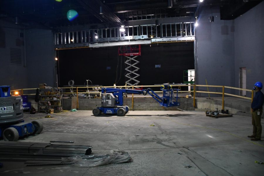 The view of the stage from the rear of the new auditorium. 