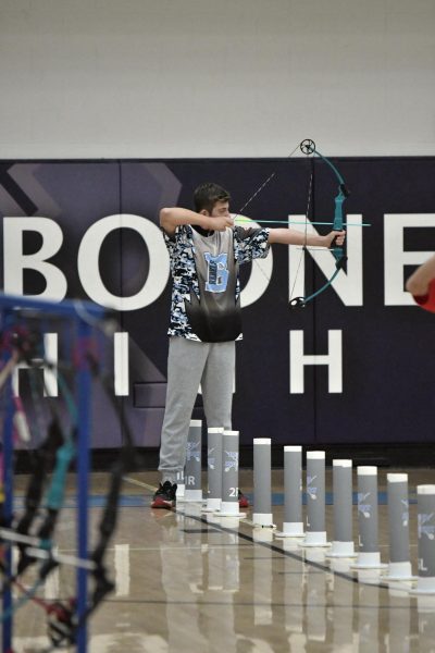 Sophomore Brayden Henry takes aim at the KHSAA Region 6 Archery Tournament on Saturday, March 16 at Boone.