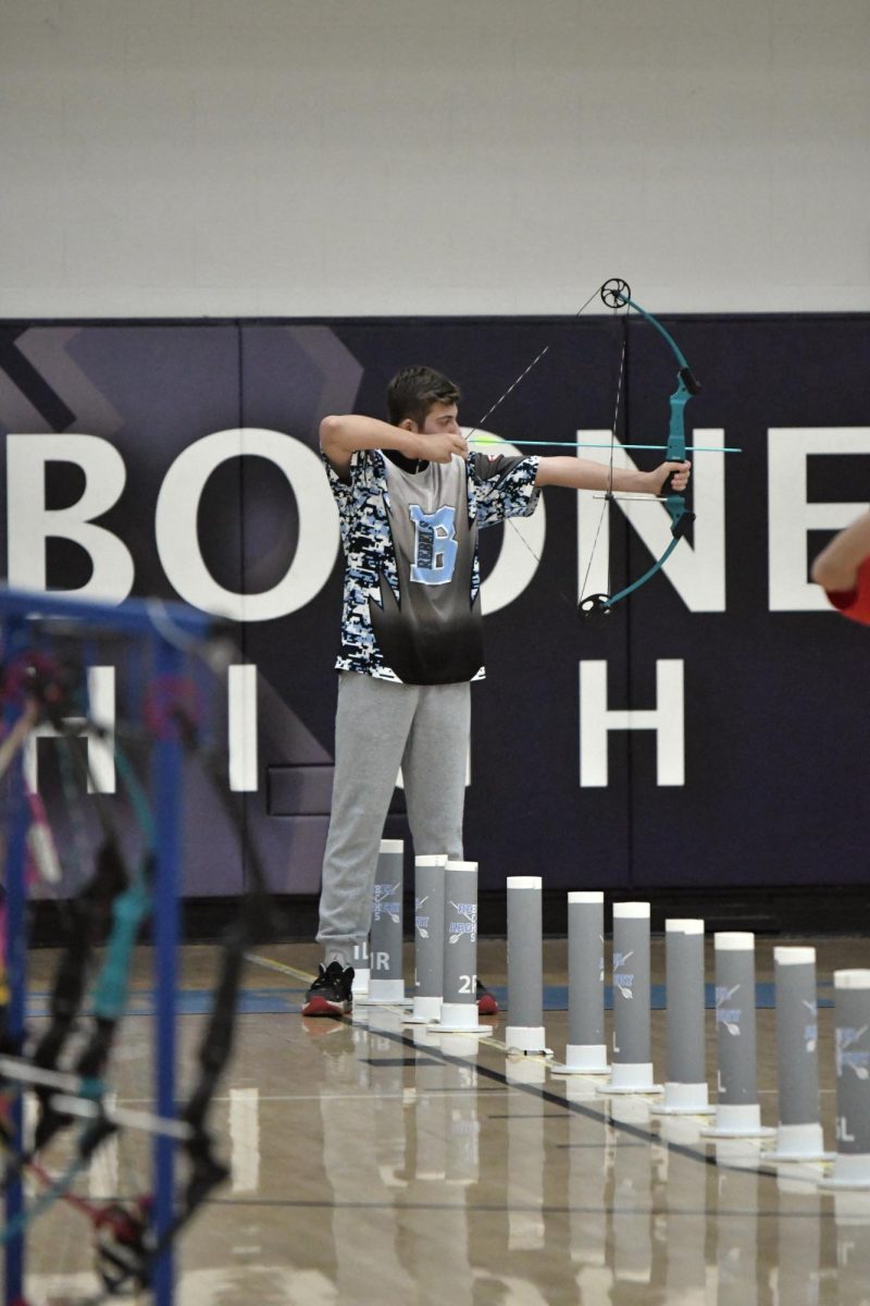 Sophomore Brayden Henry takes aim at the KHSAA Region 6 Archery Tournament on Saturday, March 16 at Boone.