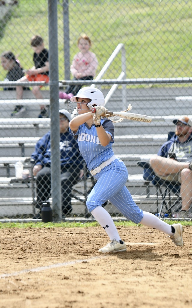 Senior Karlee Herindon watches her ball carry during the softball teams 7-0 win over Lloyd at home on May 11.