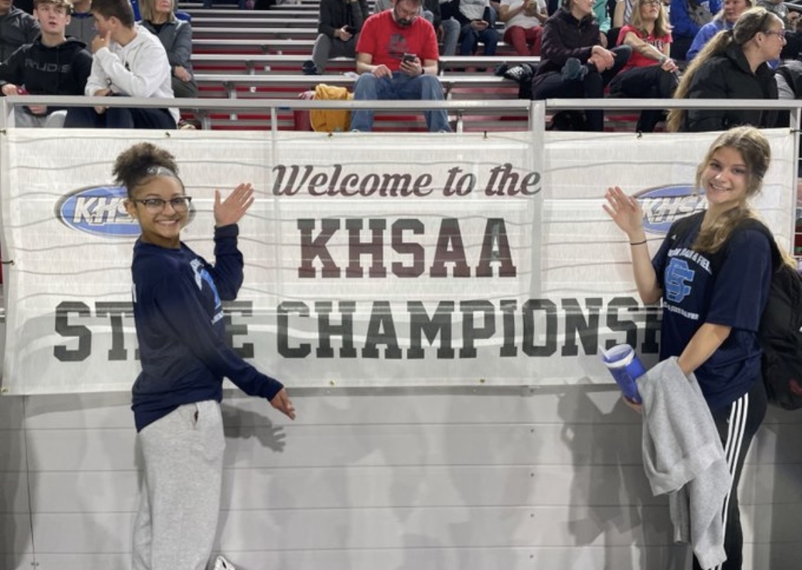Jocelyn Haney and Lauren Franxman pose after competing in the inaugural KHSAA Indoor State Championship in Louisville on  March 2. (Photo Submitted)